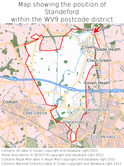 Map showing location of Standeford within WV9