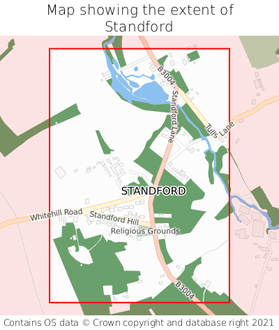 Map showing extent of Standford as bounding box