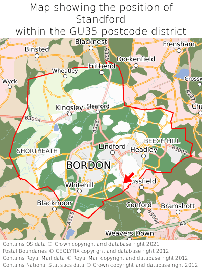 Map showing location of Standford within GU35