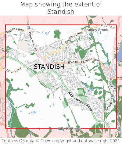 Map showing extent of Standish as bounding box