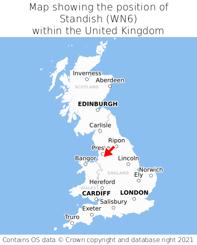 Map showing location of Standish within the UK