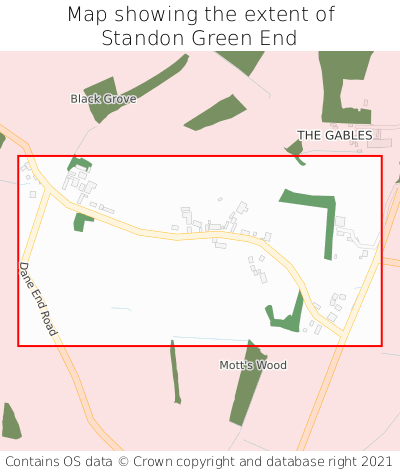 Map showing extent of Standon Green End as bounding box