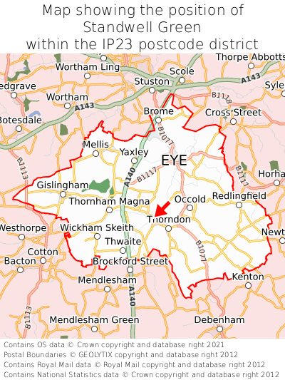 Map showing location of Standwell Green within IP23