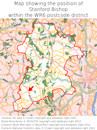 Map showing location of Stanford Bishop within WR6