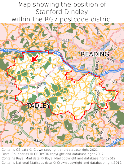Map showing location of Stanford Dingley within RG7