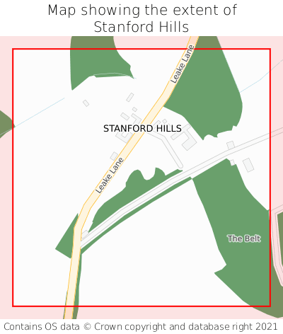 Map showing extent of Stanford Hills as bounding box
