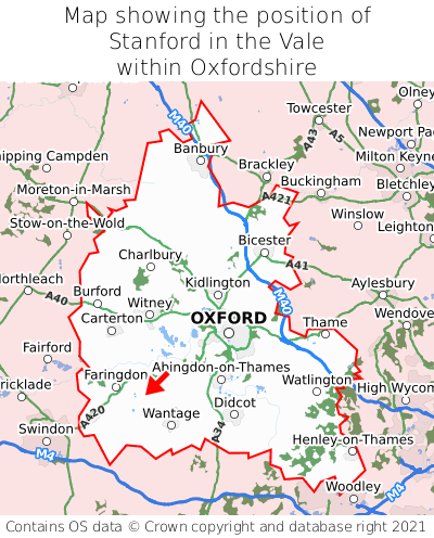 Map showing location of Stanford in the Vale within Oxfordshire