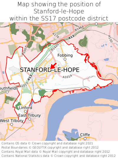 Map showing location of Stanford-le-Hope within SS17