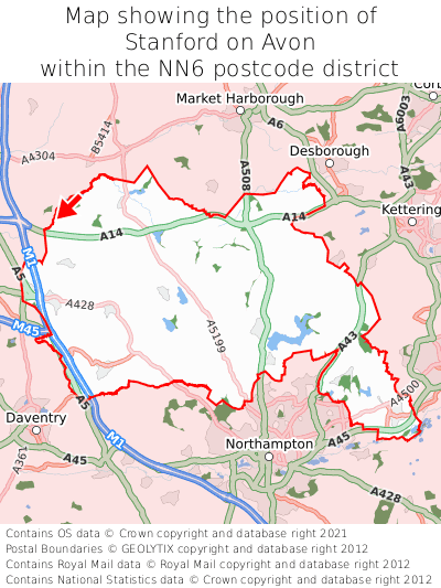 Map showing location of Stanford on Avon within NN6