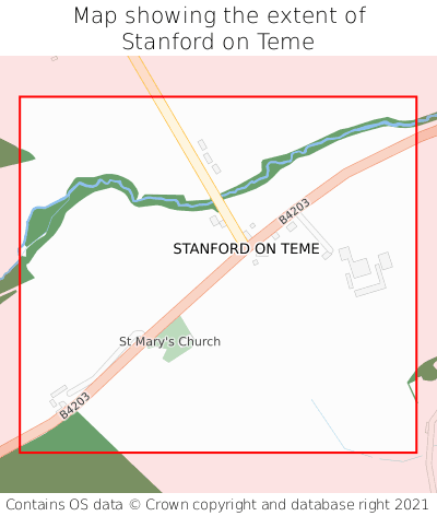 Map showing extent of Stanford on Teme as bounding box