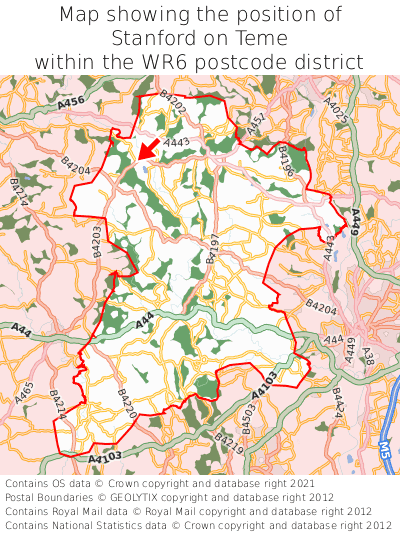 Map showing location of Stanford on Teme within WR6