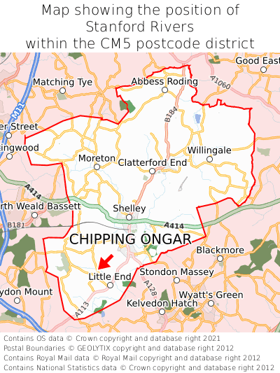 Map showing location of Stanford Rivers within CM5