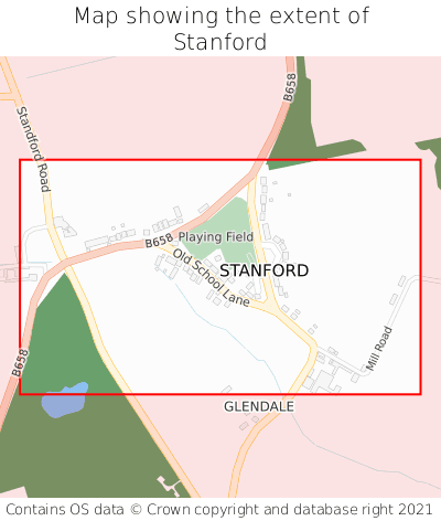 Map showing extent of Stanford as bounding box