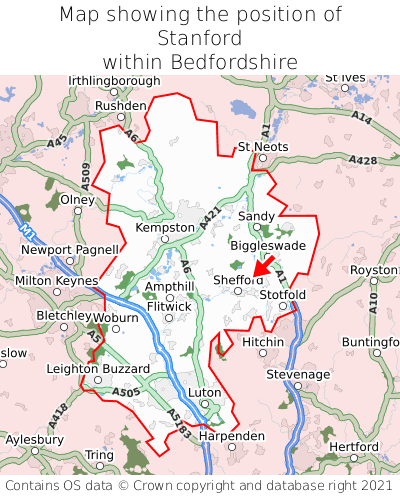 Map showing location of Stanford within Bedfordshire