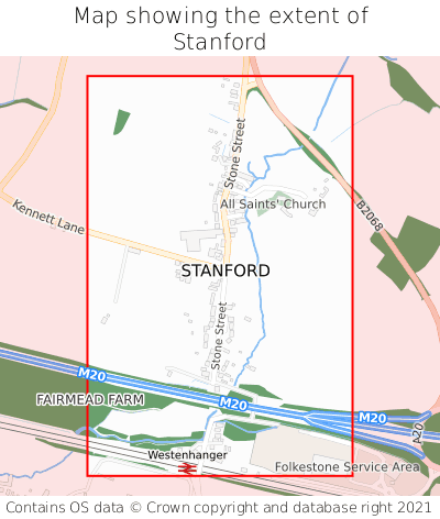 Map showing extent of Stanford as bounding box