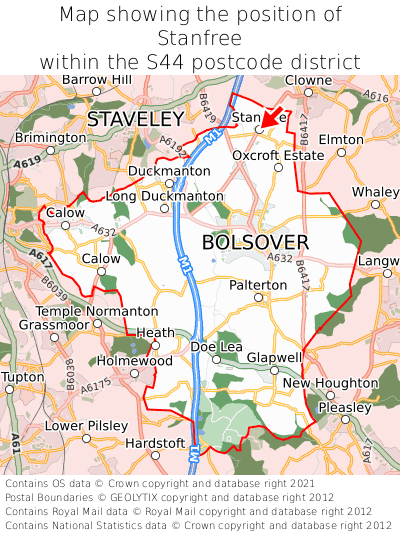 Map showing location of Stanfree within S44