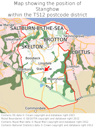 Map showing location of Stanghow within TS12