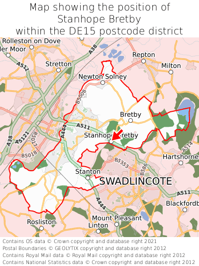 Map showing location of Stanhope Bretby within DE15
