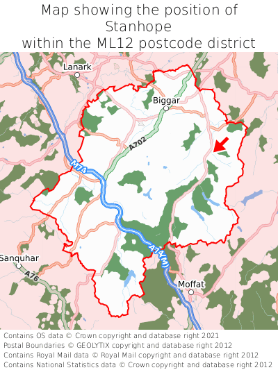 Map showing location of Stanhope within ML12