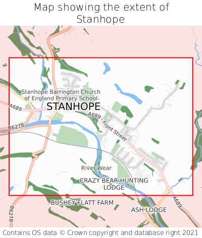 Map showing extent of Stanhope as bounding box