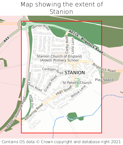 Map showing extent of Stanion as bounding box