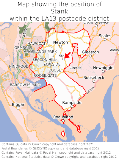 Map showing location of Stank within LA13