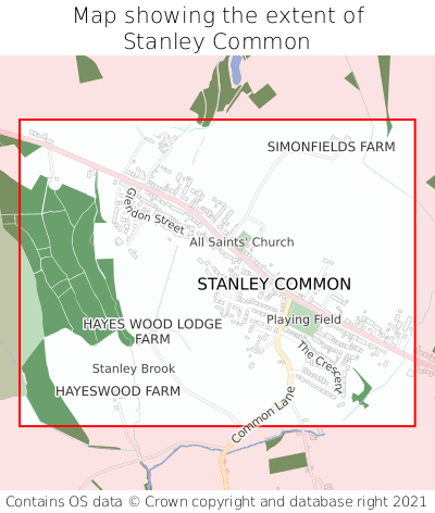 Map showing extent of Stanley Common as bounding box