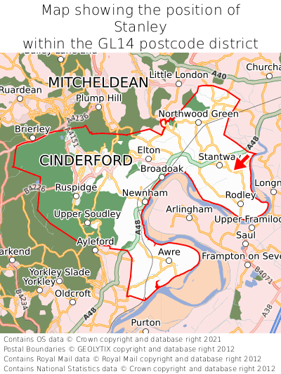 Map showing location of Stanley within GL14