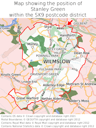 Map showing location of Stanley Green within SK9