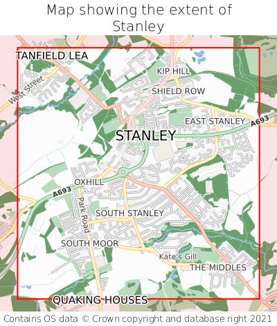 Map showing extent of Stanley as bounding box