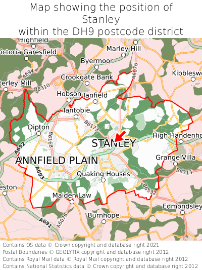 Map showing location of Stanley within DH9