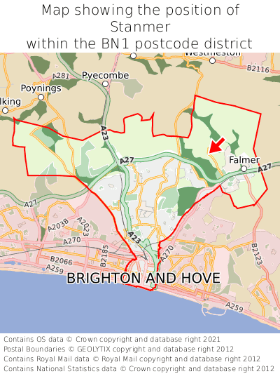 Map showing location of Stanmer within BN1