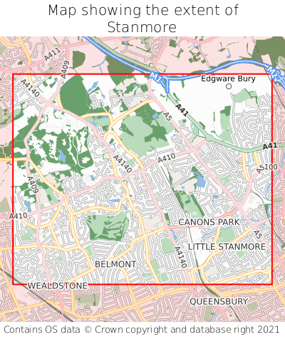 Map showing extent of Stanmore as bounding box