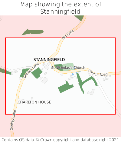 Map showing extent of Stanningfield as bounding box