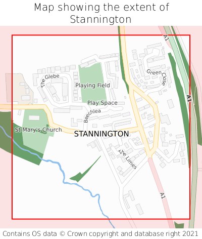 Map showing extent of Stannington as bounding box