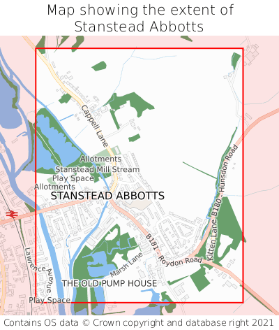 Map showing extent of Stanstead Abbotts as bounding box