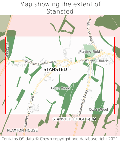 Map showing extent of Stansted as bounding box