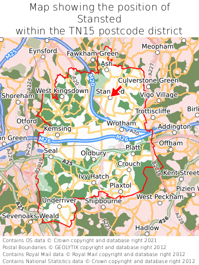 Map showing location of Stansted within TN15