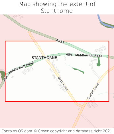 Map showing extent of Stanthorne as bounding box