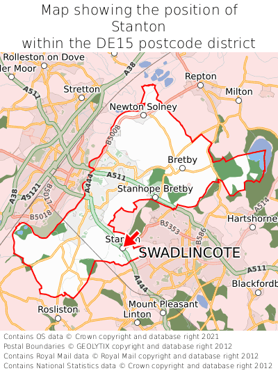 Map showing location of Stanton within DE15