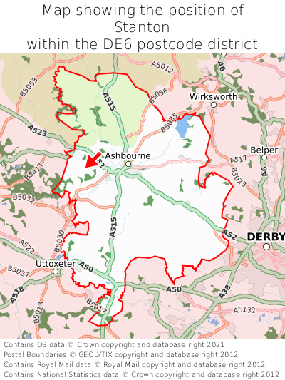 Map showing location of Stanton within DE6