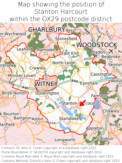Map showing location of Stanton Harcourt within OX29