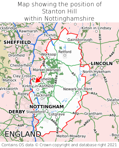 Map showing location of Stanton Hill within Nottinghamshire