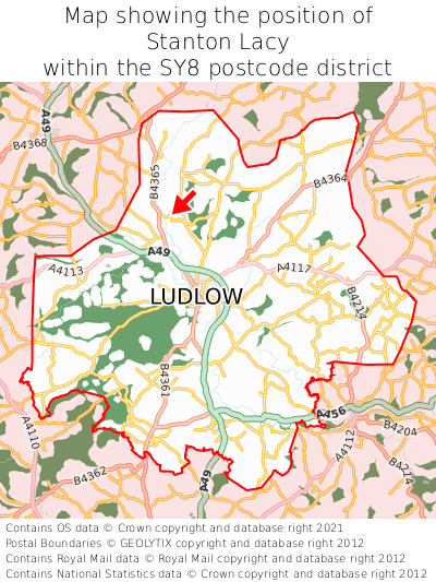 Map showing location of Stanton Lacy within SY8