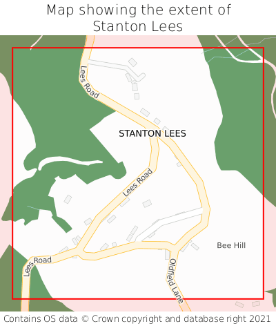 Map showing extent of Stanton Lees as bounding box