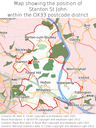 Map showing location of Stanton St John within OX33