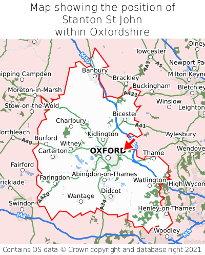 Map showing location of Stanton St John within Oxfordshire