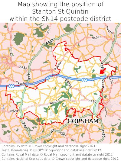 Map showing location of Stanton St Quintin within SN14