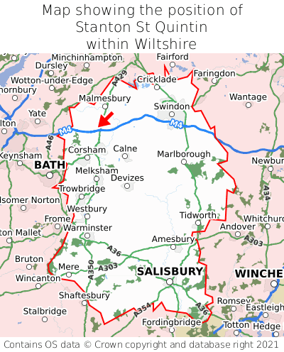 Map showing location of Stanton St Quintin within Wiltshire