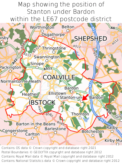 Map showing location of Stanton under Bardon within LE67
